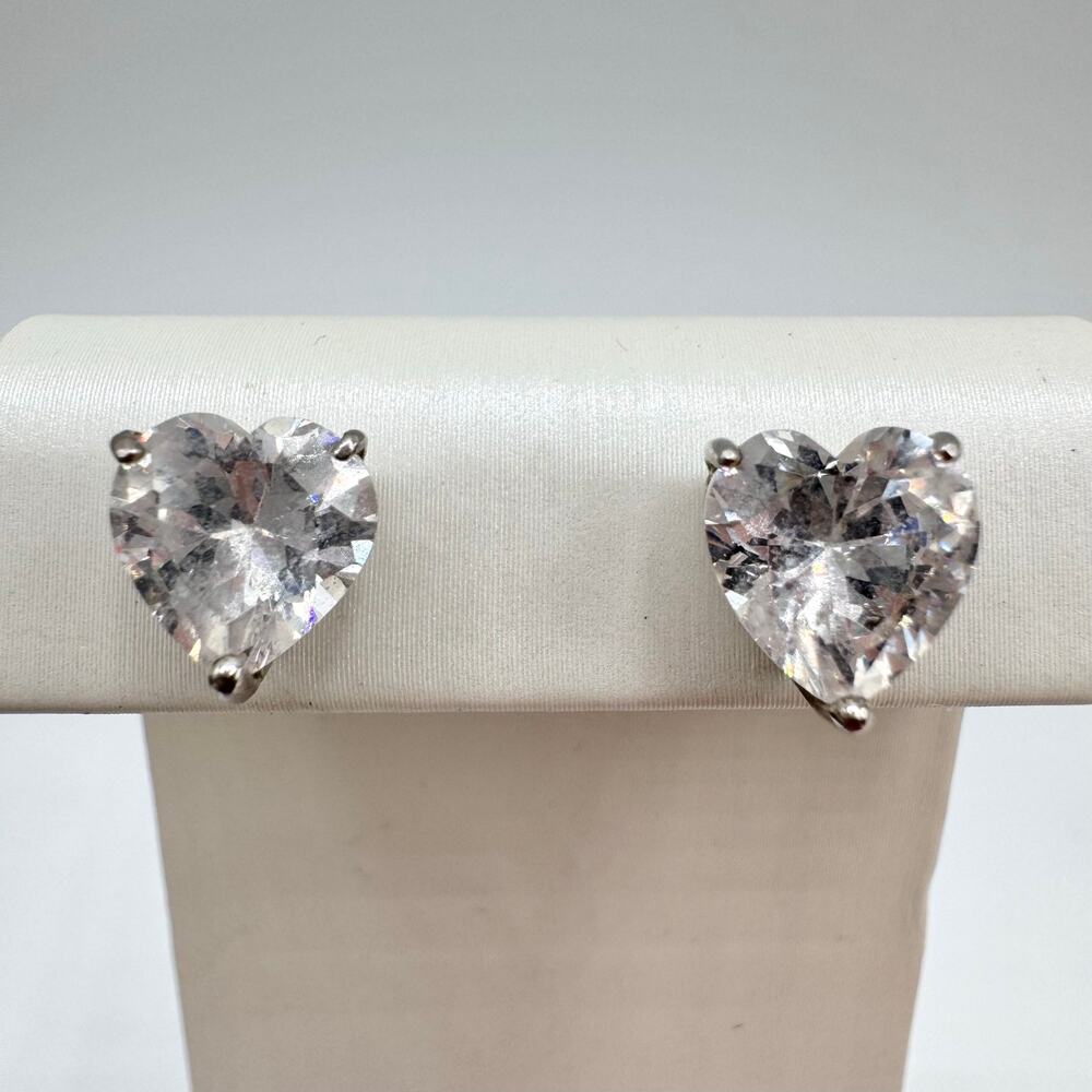 Sterling Silver CZ Heart Stud Earrings JCM Jacmel Mauritius Stamped Signed